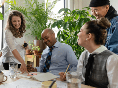 Team holding a sales strategy meeting